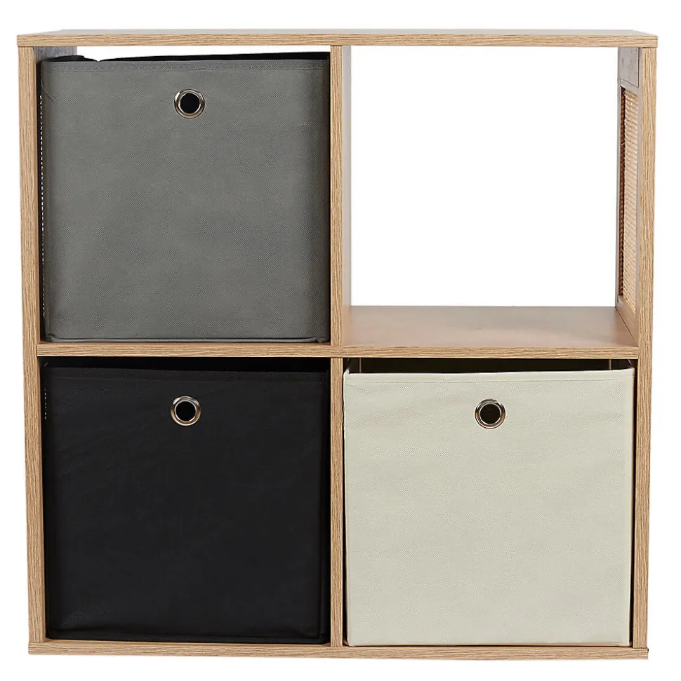 MAYA - Rangement 4 Cases Effet Bois et Façades Rotin