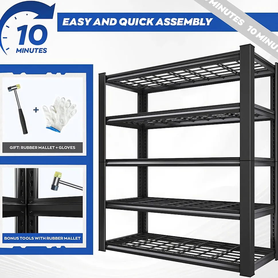 Mesh 185 - Étagère en métal 185x100x40 cm avec 5 tablettes en treillis capacité de charge 1365 kg noir