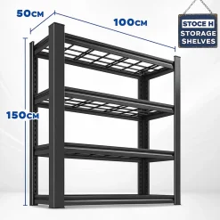 Mesh 150 - Étagère en métal 150x100x50 cm avec 4 étagères en treillis capacité de charge 1365 kg noir