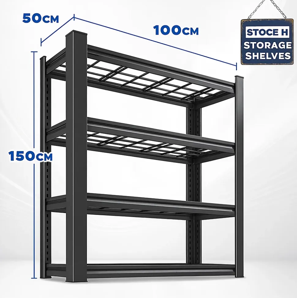 Mesh 150 - Étagère en métal 150x100x50 cm avec 4 étagères en treillis capacité de charge 1365 kg noir
