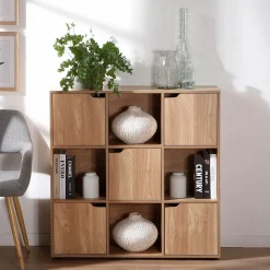 Meuble 9 cases avec 5 portes décor bois L89cm - MODU