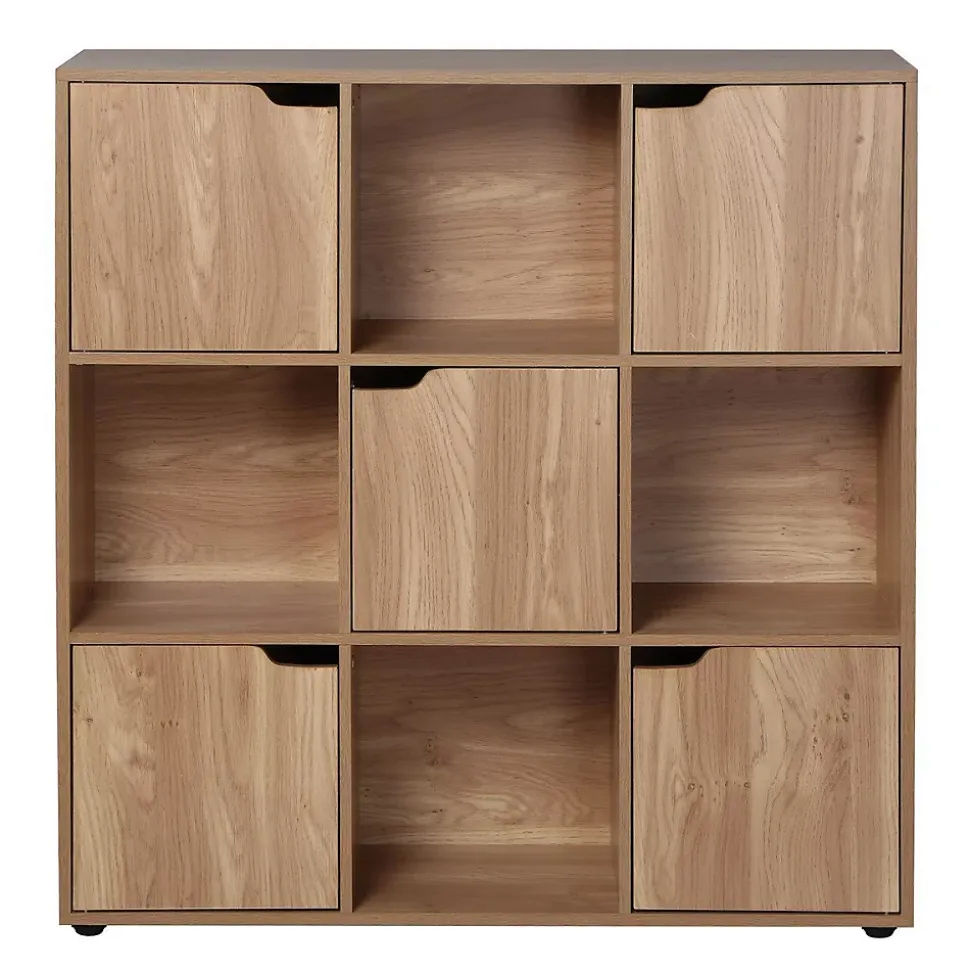 Meuble 9 cases avec 5 portes décor bois L89cm - MODU