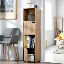 Meuble 4 cases décor bois 2 portes - Modu