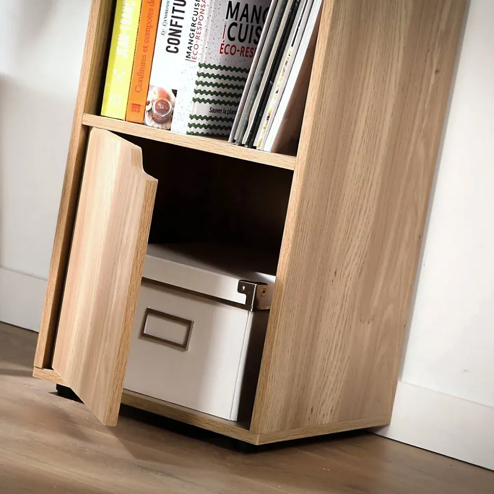 Meuble 4 cases décor bois 2 portes - Modu