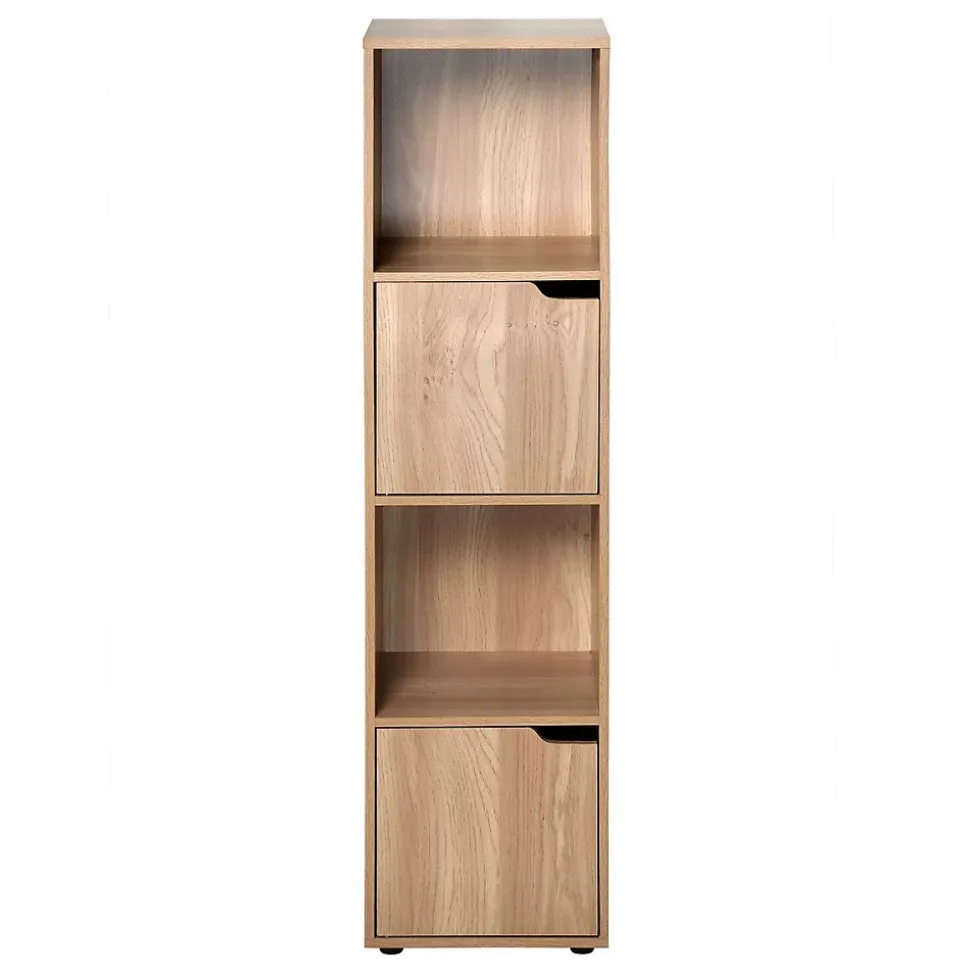 Meuble 4 cases décor bois 2 portes - Modu