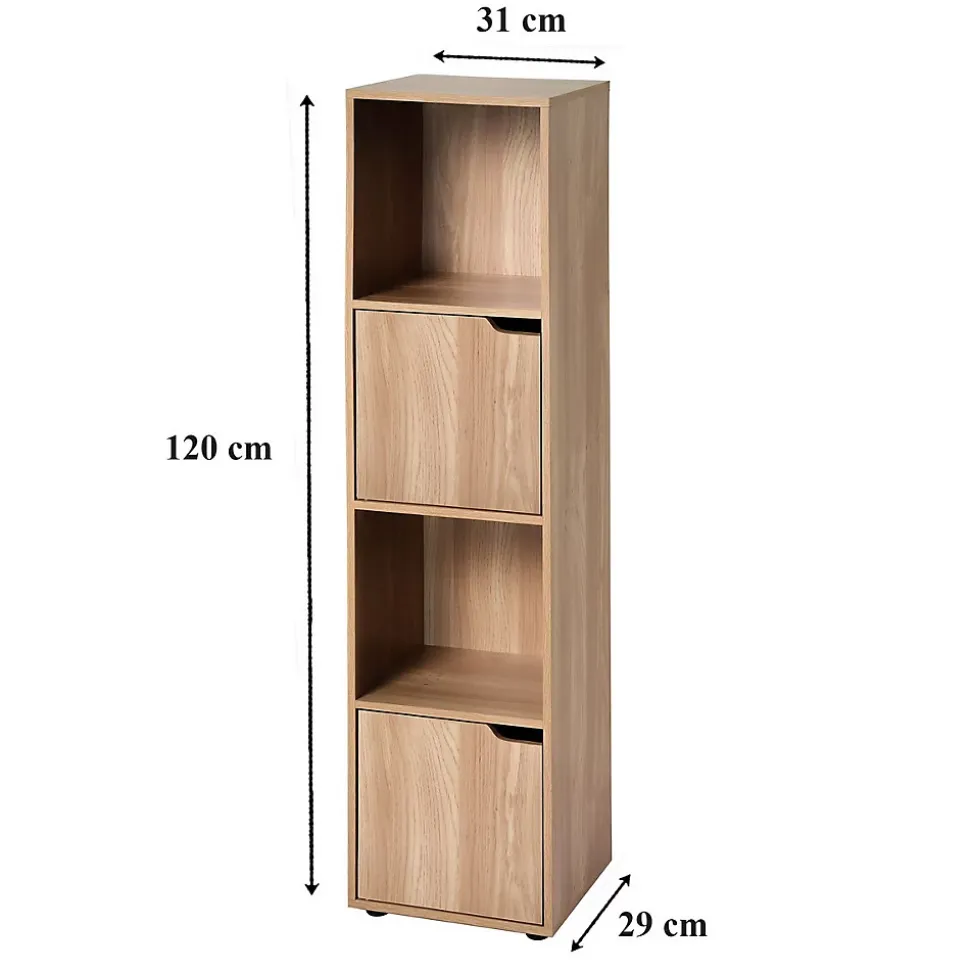 Meuble 4 cases décor bois 2 portes - Modu