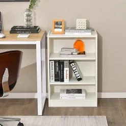 Meuble à Casier à 3 Niveaux-Bibliothèque avec 2 Étagères Réglables-Dispositif Anti-Basculement Inclus-50x30x75 CM Blanc