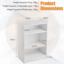 Meuble à Casier à 3 Niveaux-Bibliothèque avec 2 Étagères Réglables-Dispositif Anti-Basculement Inclus-50x30x75 CM Blanc