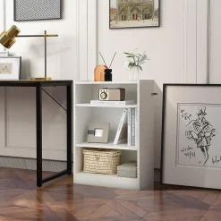Meuble à Casier à 3 Niveaux-Bibliothèque avec 2 Étagères Réglables-Dispositif Anti-Basculement Inclus-50x30x75 CM Blanc