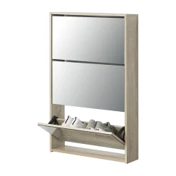 Meuble à Chaussure Lund Miroir 103 x 63 x 17cm Effet Chêne en.casa