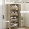 Meuble à chaussures - 4 portes abattantes, 2 portes miroirs, étagères réglables - aspect bois naturel