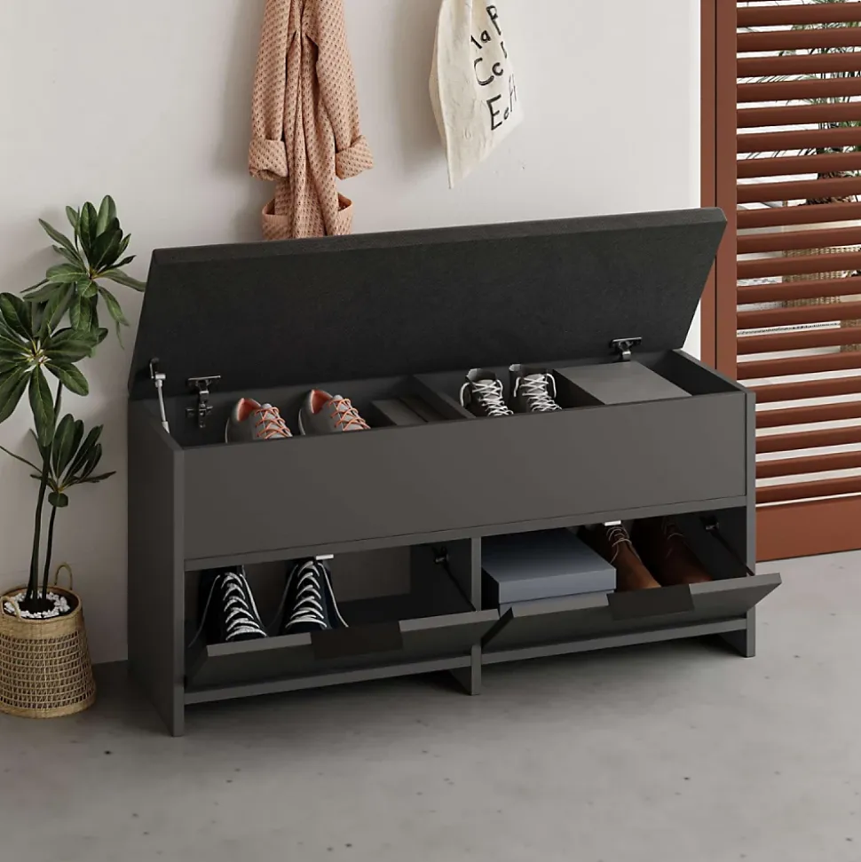 Meuble à chaussures - 4 rangements - noir - POLI