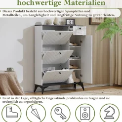 Meuble à chaussures - Basculant avec 3 Abattants, avec Tiroir et Porte Latérale, Meuble d'entrée Compact - Blanc - 121x90x25 cm