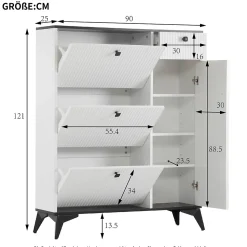 Meuble à chaussures - Basculant avec 3 Abattants, avec Tiroir et Porte Latérale, Meuble d'entrée Compact - Blanc - 121x90x25 cm
