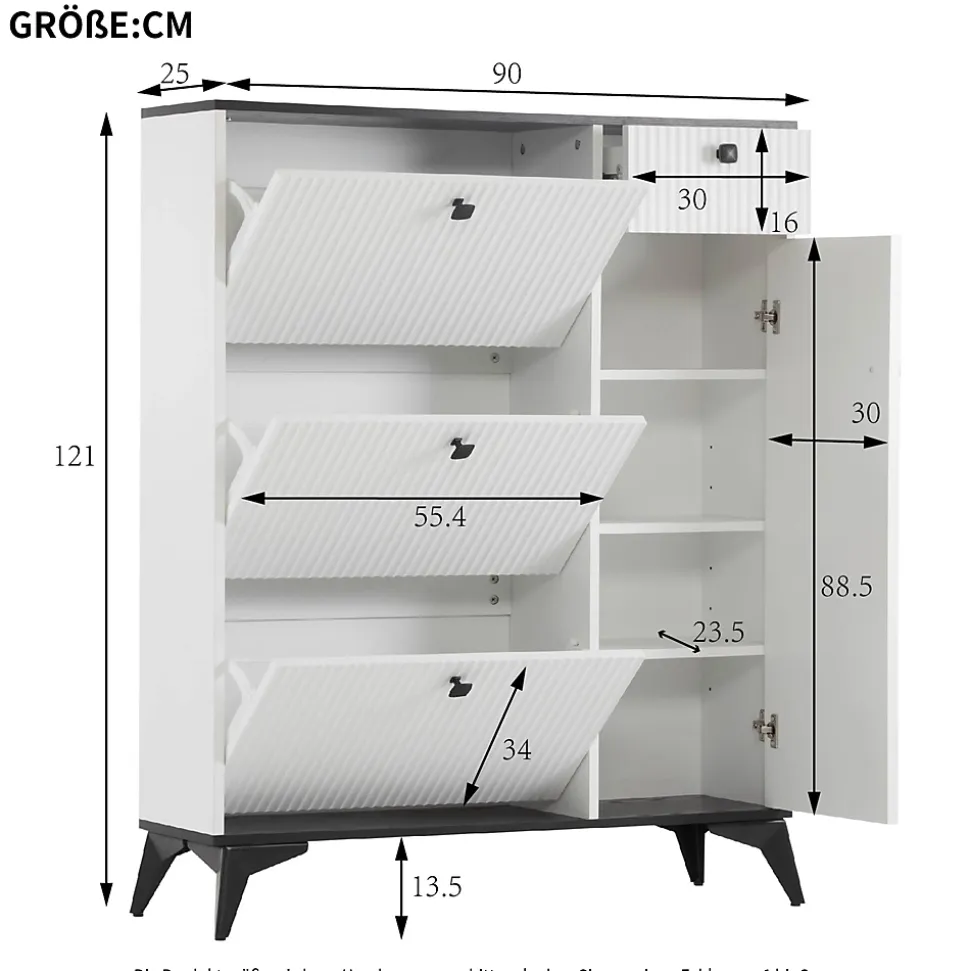 Meuble à chaussures - Basculant avec 3 Abattants, avec Tiroir et Porte Latérale, Meuble d'entrée Compact - Blanc - 121x90x25 cm