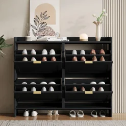 Meuble à chaussures 110 cm avec portes basculantes et étagères réglables, finition noir moderne