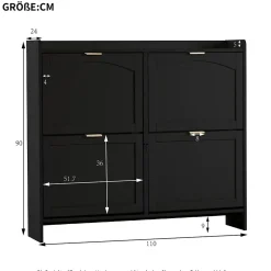 Meuble à chaussures 110 cm avec portes basculantes et étagères réglables, finition noir moderne