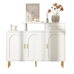 Meuble à chaussures 120 cm avec 3 portes courbes, 1 tiroir et poignées métal, finition blanche moderne