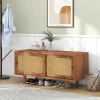 Meuble à chaussures 104 cm avec 2 portes en rotin synthétique, étagères réglables, finition noyer