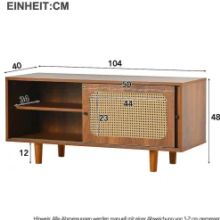 Meuble à chaussures 104 cm avec 2 portes en rotin synthétique, étagères réglables, finition noyer