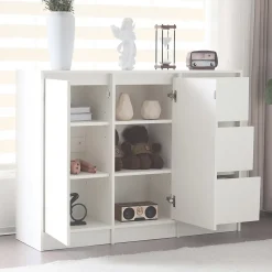 Meuble à chaussures 120 cm moderne blanc avec étagère réglable et charnières amorties, grand rangement