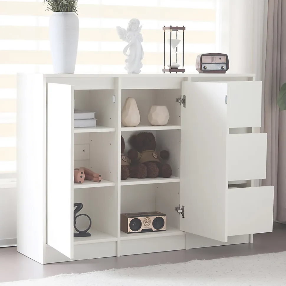 Meuble à chaussures 120 cm moderne blanc avec étagère réglable et charnières amorties, grand rangement