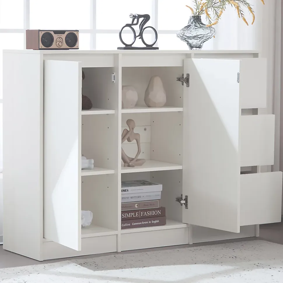 Meuble à chaussures 120 cm moderne blanc avec étagère réglable et charnières amorties, grand rangement