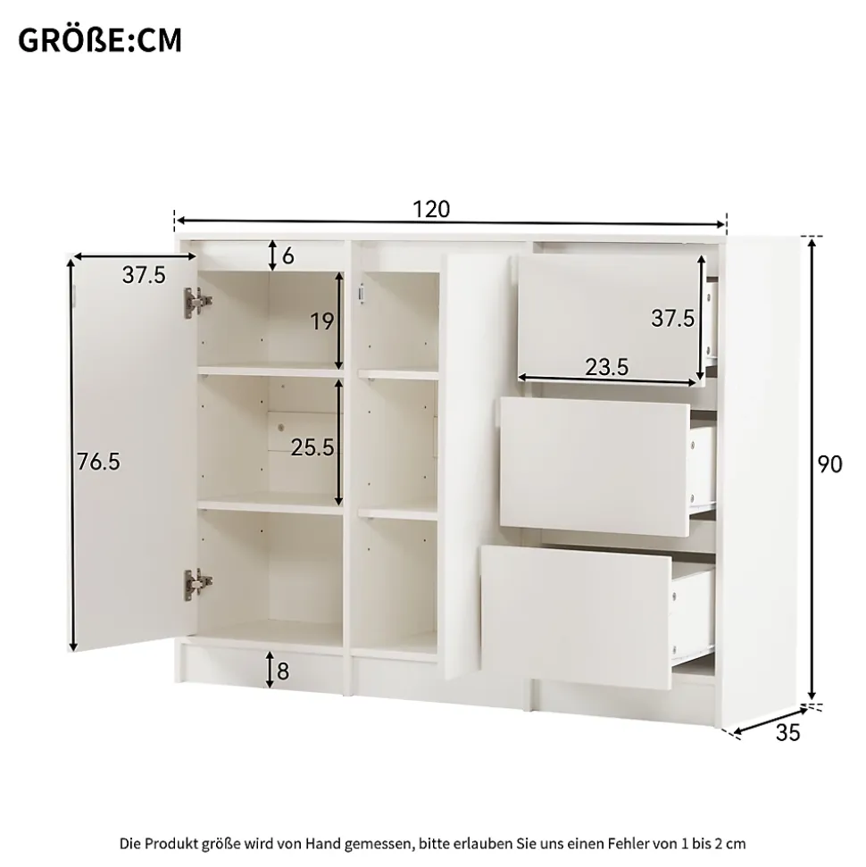Meuble à chaussures 120 cm moderne blanc avec étagère réglable et charnières amorties, grand rangement