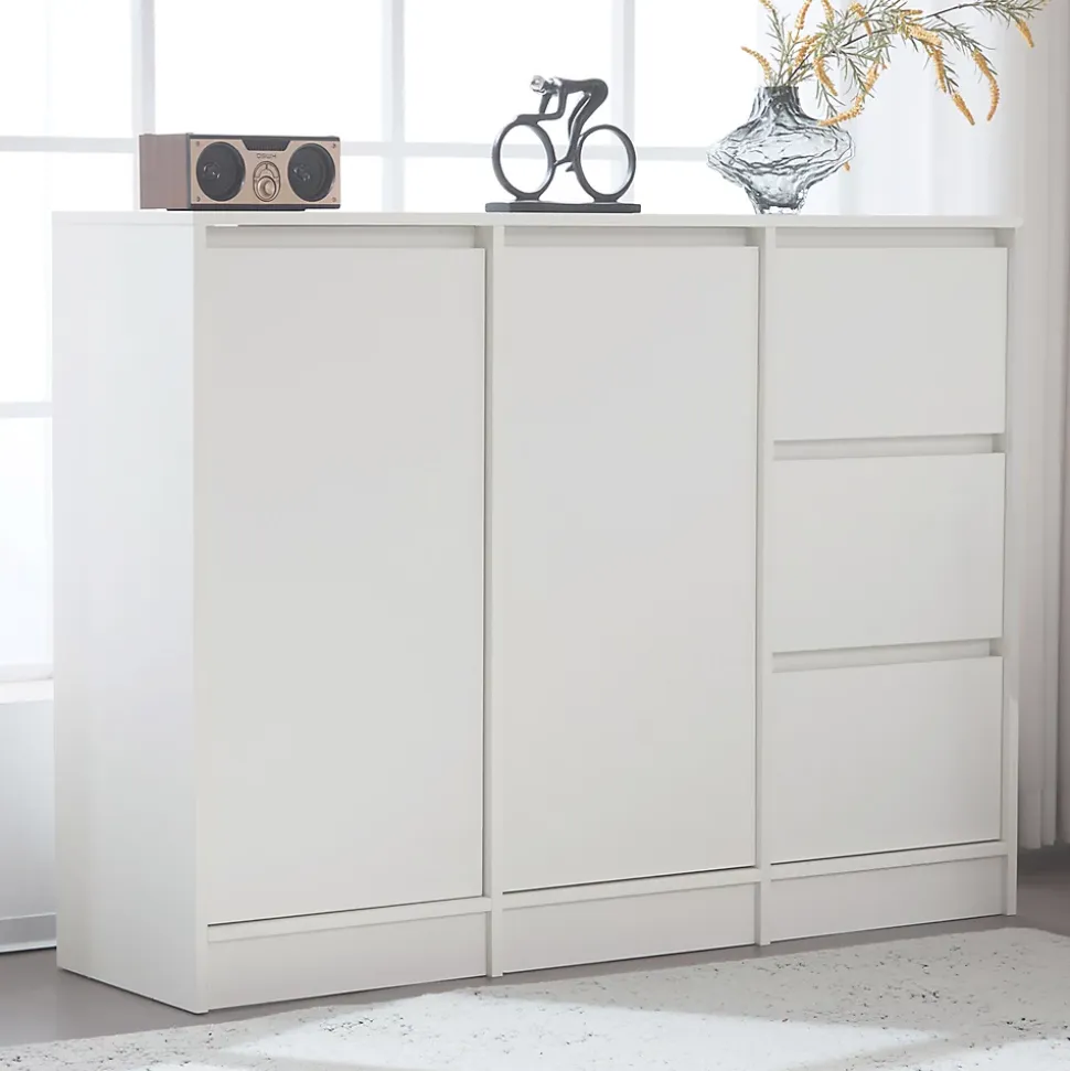 Meuble à chaussures 120 cm moderne blanc avec étagère réglable et charnières amorties, grand rangement