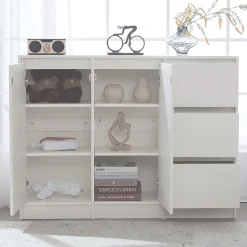 Meuble à chaussures 120 cm moderne blanc avec étagère réglable et charnières amorties, grand rangement
