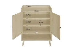 Meuble à chaussures à deux portes, aspect bois naturel et rotin tressé, rangement pratique pour entrée et couloir