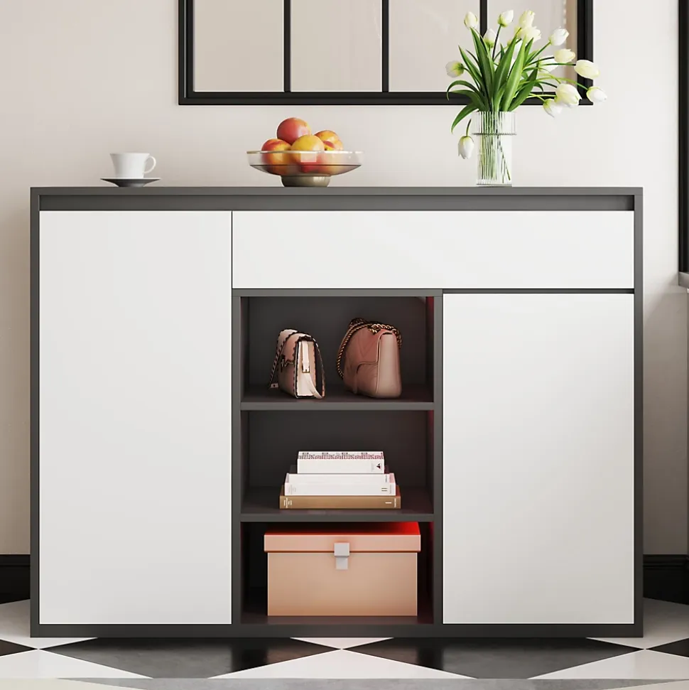 Meuble à Chaussures - Meuble entrée avec Étagères Ajustables et Grande Capacité - Noir et Blanc - 105x39,5x86 cm