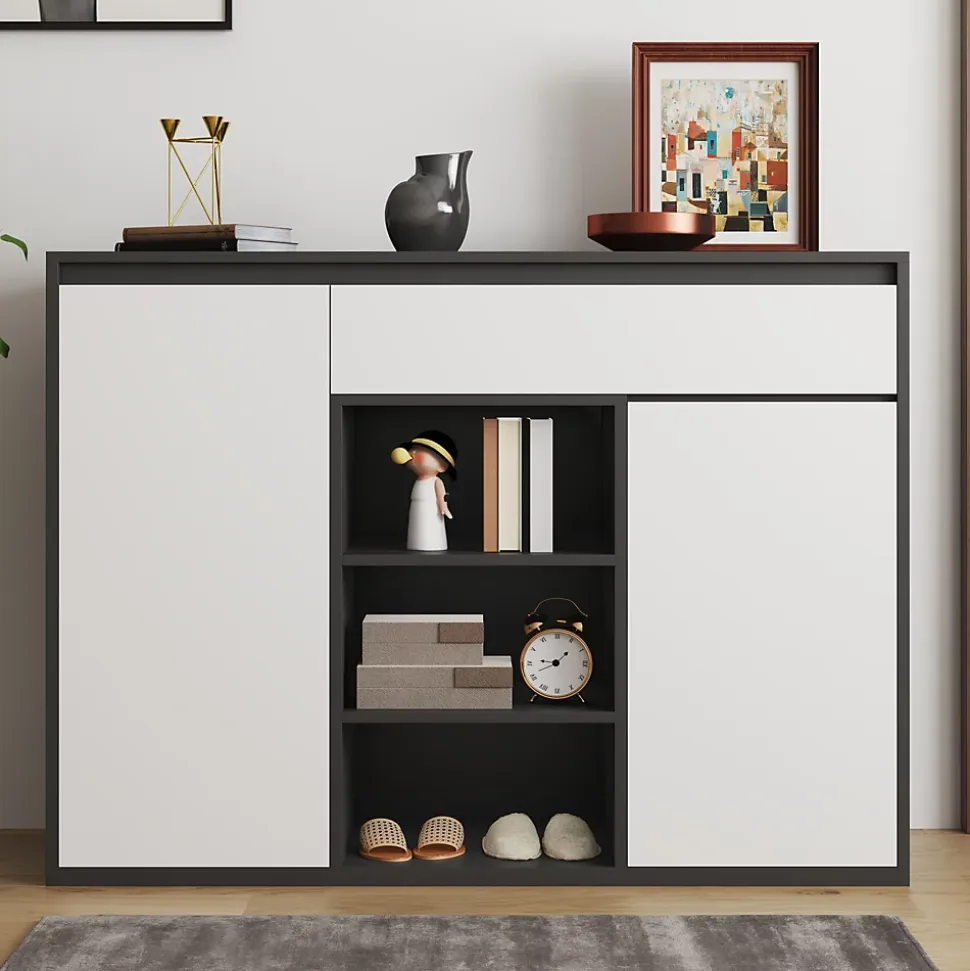 Meuble à Chaussures - Meuble entrée avec Étagères Ajustables et Grande Capacité - Noir et Blanc - 105x39,5x86 cm