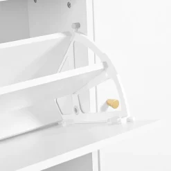 Meuble à Chaussures - Meuble d'entrée Basculant avec 3 Tiroirs et Banc - Meuble Pratique et Moderne - Blanc - 119x24x122 cm