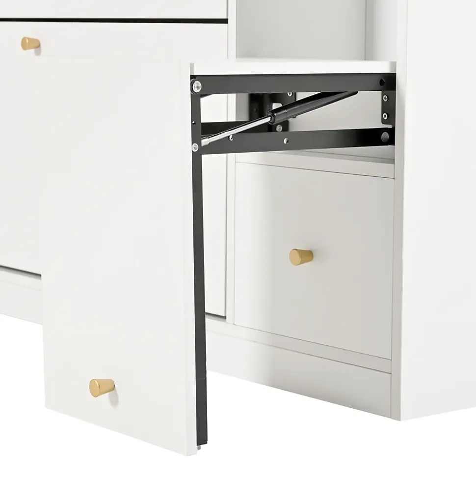 Meuble à Chaussures - Meuble d'entrée Basculant avec 3 Tiroirs et Banc - Meuble Pratique et Moderne - Blanc - 119x24x122 cm