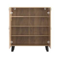 Meuble à Chaussures - Meuble d'entrée avec Motif en Rotin et Portes Fermées, Structure PB et Étagères Internes, 80x31x91 cm - Bois