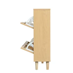 Meuble à Chaussures - Meuble d'entrée avec 4 Tiroirs Pliants et Rangement Compact - en Rotin et Bois - Naturel - 100x90x25 cm