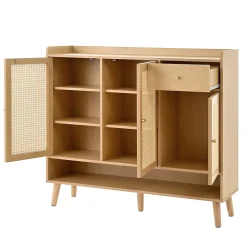 Meuble à Chaussures - Meuble D'entrée avec 3 Portes, 1 Tiroir et 5 Étagères, Pratique et Polyvalent - 120x35x106 cm - Naturel