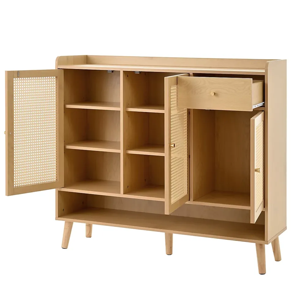 Meuble à Chaussures - Meuble D'entrée avec 3 Portes, 1 Tiroir et 5 Étagères, Pratique et Polyvalent - 120x35x106 cm - Naturel