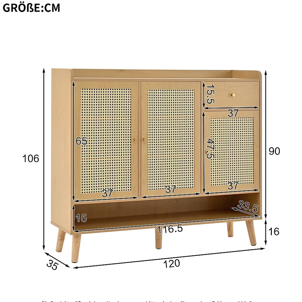 Meuble à Chaussures - Meuble D'entrée avec 3 Portes, 1 Tiroir et 5 Étagères, Pratique et Polyvalent - 120x35x106 cm - Naturel