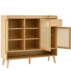 Meuble à Chaussures - Meuble D'entrée avec 3 Portes, 1 Tiroir et 5 Étagères, Pratique et Polyvalent - 120x35x106 cm - Naturel