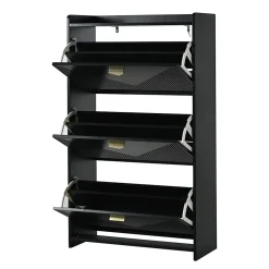 Meuble à Chaussures - Meuble d'entrée avec 3 Abattants et Étagères Réglables - en MDF - Noir
