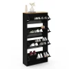 Meuble à chaussures 24 paires maxi capacité ESTER 4 portes métal noir et plateau façon hêtre design industriel