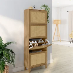 Meuble à chaussures 24 paires HANAE 4 portes effet naturel cannage