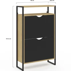 Meuble à chaussures 12 paires BOSTON 2 portes noires avec étagère supérieure design industriel