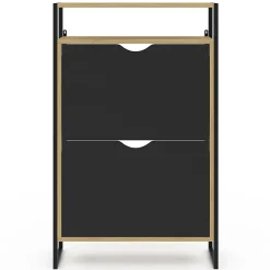 Meuble à chaussures 12 paires BOSTON 2 portes noires avec étagère supérieure design industriel