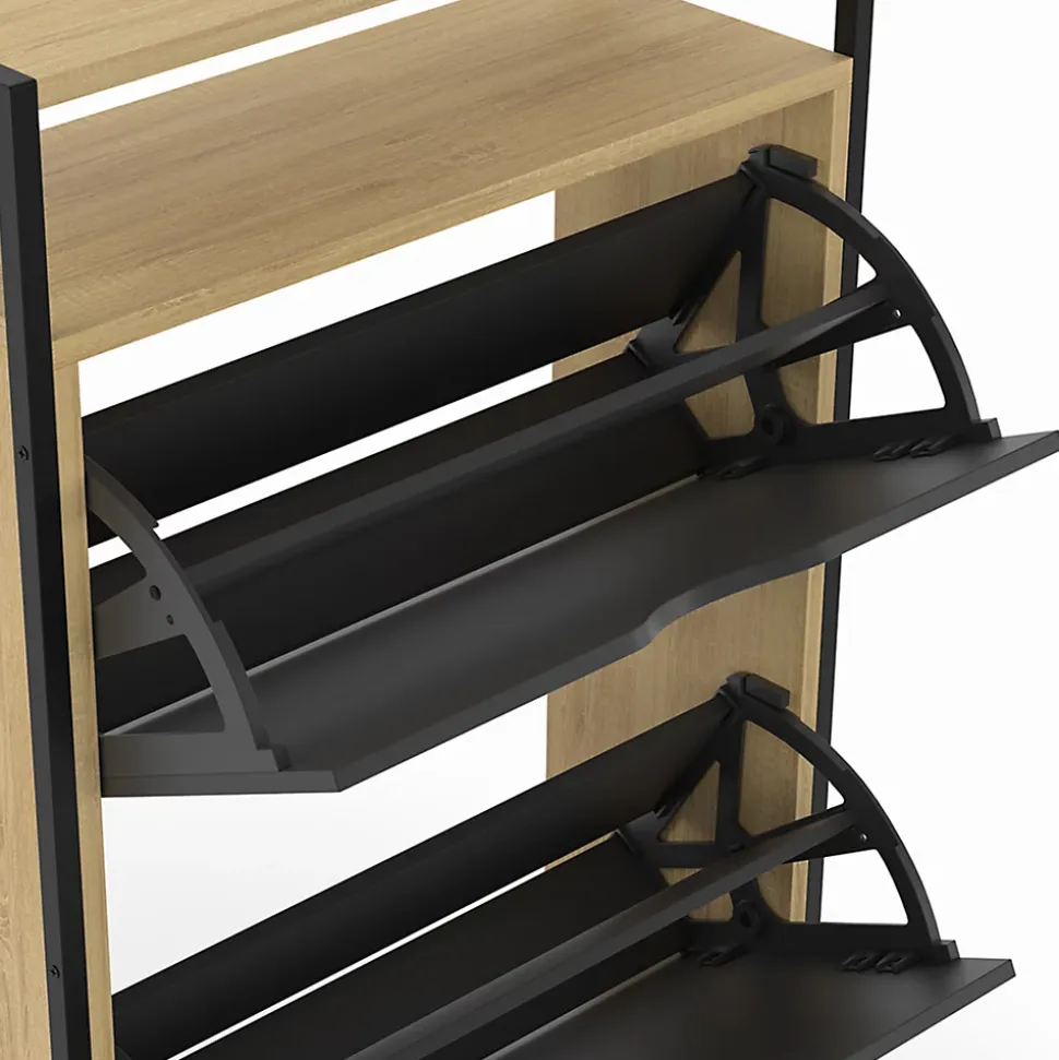 Meuble à chaussures 12 paires BOSTON 2 portes noires avec étagère supérieure design industriel