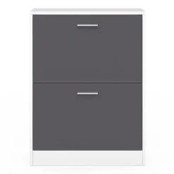 Meuble à chaussures 12 paires KLARK blanc 2 portes grises