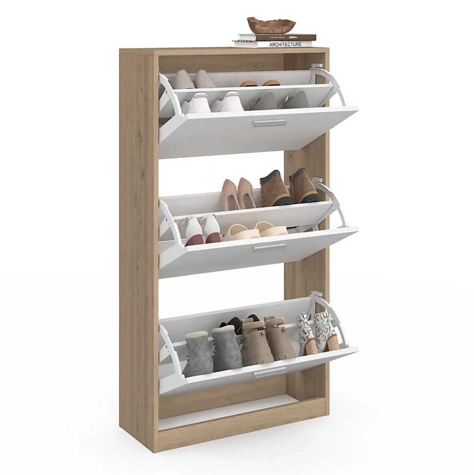 Meuble à chaussures 18 paires KLARK imitation hêtre 3 portes blanches