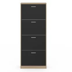 Meuble à chaussures 24 paires KLARK imitation hêtre 4 portes noires